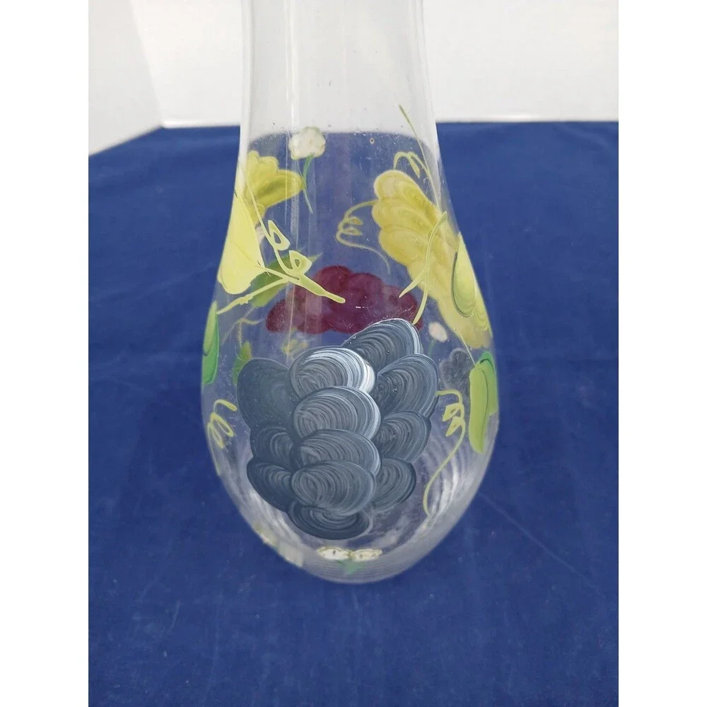 Vintage Hand Painted Glass Wine Decanter Floral Abstract Barware